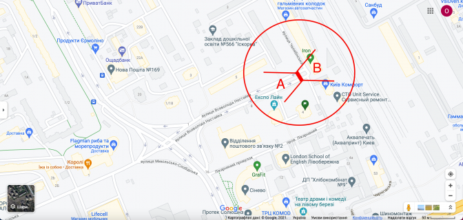 Білборд, Бігборд (Борд)  A у Києві вул. В. Нестайка (Мильчакова), 8 (03-0229-01) в напрямку Митрополита Андрея Шептицького вул. (Луначарського) схема