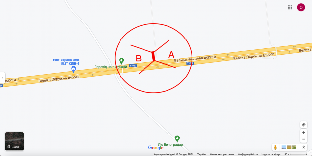 Білборд, Бігборд (Борд)  B у Києві Велика Кільцева дорога (03-1116-01) в напрямку Вишгорода, перед Газопроводною схема
