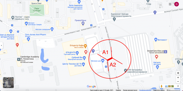 Билборд A в Киеве вул. П. Григоренка, 40 (03-0689-01) в напрямку пр-та Бажана схема