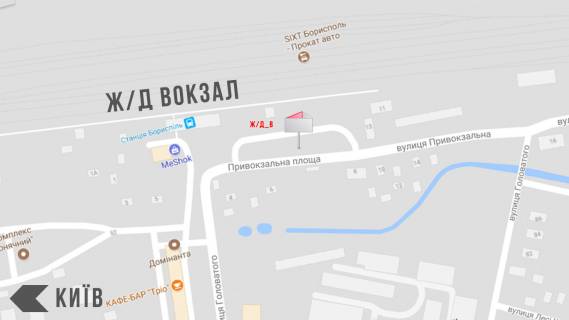 Билборд A в Борисполе Ж/д вокзал, Привокзальна площа схема
