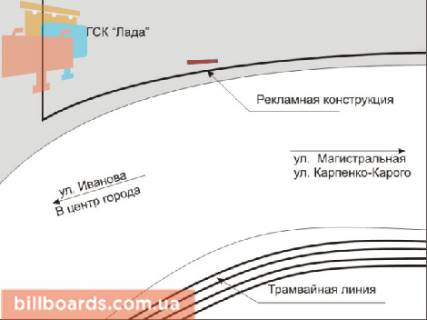 Билборд A в Запорожье 156_Запорожье_ул Иванова, ул Магистральная, ж/д переезд, левый схема