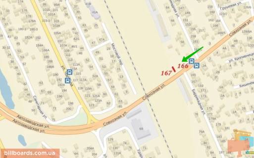 Билборд A в Запорожье, 3x6  166_Запорожье_ул Совхозная ул Автозаводская  схема