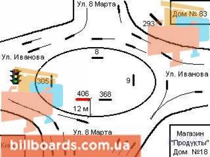 Билборд A в Запорожье, Щит 2.95х5.95  вул. Іванова - пр-т Моторобудівників
 схема