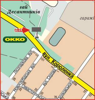 Білборд, Бігборд (Борд)  B у Кропивницький (Кіровоград) Героїв-земляків вул. (Короленка) (навпроти заправки "ОККО") схема
