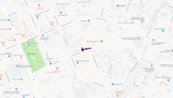 Ситилайт A в Киеве, 1,2 X 1,8 м  вул. Ковпака, 8 / вул. Філатова, Французкий Квартал, Бульвар Фонтанов схема