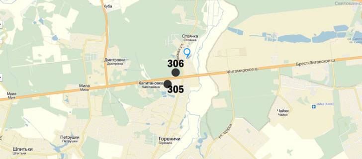 Билборд A в Стоянке, 6 X 3 м  Житомирська траса 20 км. - Стоянка схема