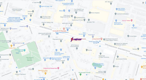 Билборд A в Киеве, 6 X 3 м  вул. Бориспільська, суп-ти Велмарт та АТБ схема