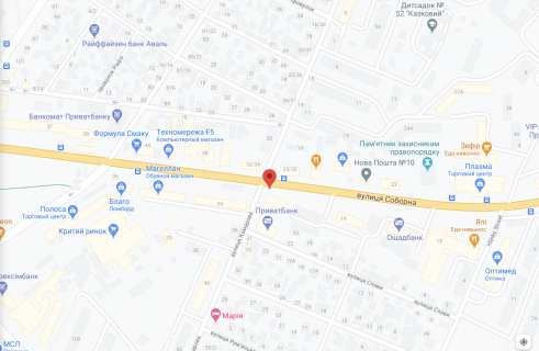 Билборд B в Кропивницкий (Кировоград) вул. Комарово / Соборна вул. ( 50 років Жовтня) схема