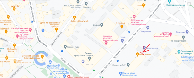 Video Billboard A in Kyiv, 6,4х14,4   Hresatik st., 7/11 - 436369 scheme