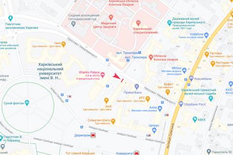 Видеоборд A в Харькове, 18,24 х 5,76  Свободы пл., 7, Тринклера ул. - Незалежності просп. (Правди просп.), гост. Харьков, в центр (напротив Kharkiv Palace Hotel) - 381816 схема