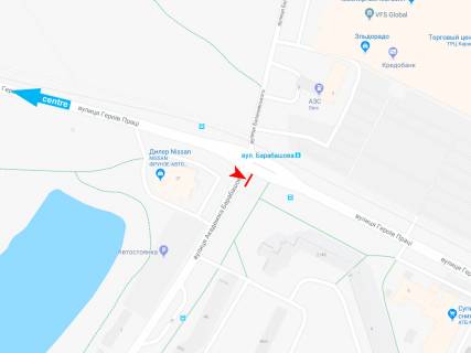 Видеоборд A у Харкові, 6x3  Нескорених вул. (колиш. Героїв Праці вул.). - Барабашова вул., ТРЦ, з центру (ТРЦ "Караван", ТРЦ "Дафі") - 295700 схема