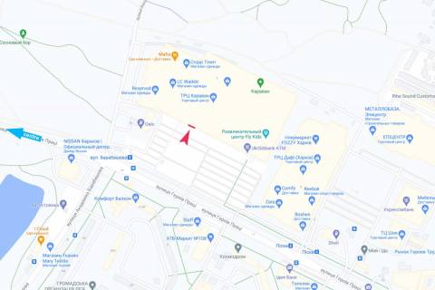 Видеоборд A в Харькове, 12,48х4,8  Нескорених вул. (колиш. Героїв Праці вул.)., 7, ТРЦ "Караван", на фасаде ТРЦ, парковка, левая входная группа - 381812 схема