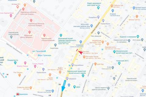 Видеоборд A в Харькове, 10,56х4,8  Сумская ул., 51 - Ярослава Мудрого (Петровського) ул., центр (бывш. Петровского), над магазином BOOKS - 295718 схема