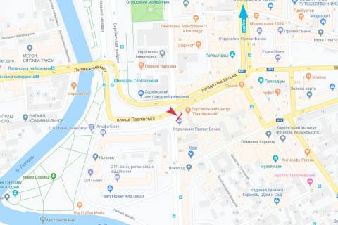 Видеоборд A в Харькове, 8,64х6,72  Павлівська, 6, торець , в центр (ТЦ "Павлівський" навпроти ЦУМу, біля БТІ) - 381815 схема