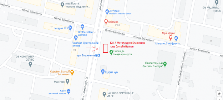 Билборд A в Мариуполе, 3х6  Металлургов Блажевича плав бассейн Нептун  схема