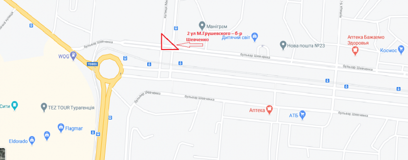 Билборд A в Мариуполе, 3х6  ул М.Грушевского – б-р Шевченко  2 схема