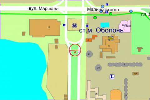 Билборд A в Киеве, 6x3  Оболонський проспект, М"Оболонь" (розподілювач), рух від М"Почайна" схема