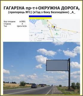 Билборд A в Безлюдовке ГАГАРІНА пр-т+ОКРУЖНА ДОРОГА, (прапорець №1) (в'їзд з боку Безлюдівки) _А_ фото 1