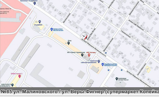 Билборд B в Одессе, 3х6  0085 Вадатурського Олексія вул. (Маршала Малиновського) Гайдара супермаркет Копейка ст Б схема
