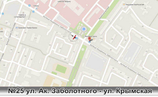 Билборд A в Одессе, 3x6 (gusak)  0025 Заболотного- ул Крымская суп-т Сильпо схема