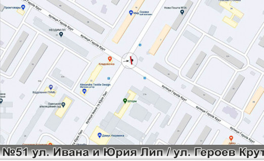 Билборд A в Одессе, 3х6  №51 вул. Гайдара / вул. Терешкової (вул. Івана та Юрія Лип / вул. Героїв Крут) схема