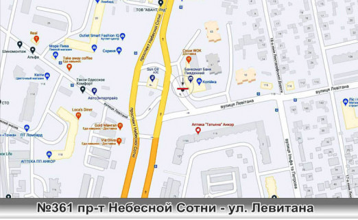 Билборд B в Одессе, 3х6  №361лев Небесної Сотні просп. (Маршала Жукова просп.),65а - ул. Левитана, суп-т Копейка схема