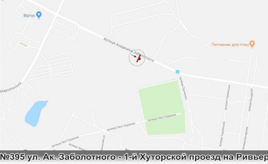 Билборд A в Одессе, 3х6  0395 ул. Заболотного - 1-й Хуторской проезд на Ривьеру схема