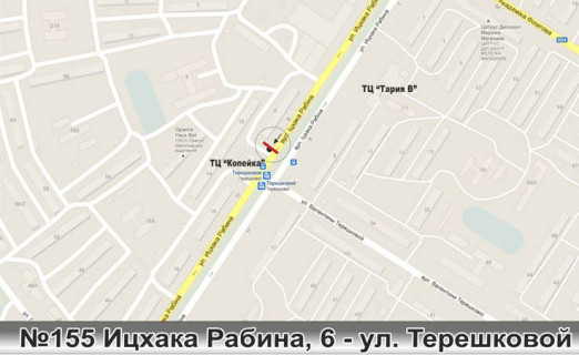 Билборд A в Одессе, 3х6  №155 вул. Іцхака Рабіна, 6 / вул. Терешкової супермаркет «Копійка» (вул. Іцхака Рабіна, 6 / вул. Героїв Крут) схема