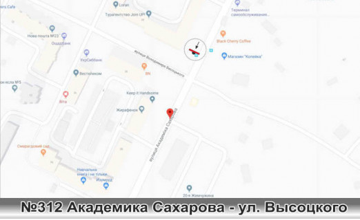 Билборд A в Одессе, 3х6  0312 ул. Ак. Сахарова,38 - ул. Высоцкого суп-т Копейка схема