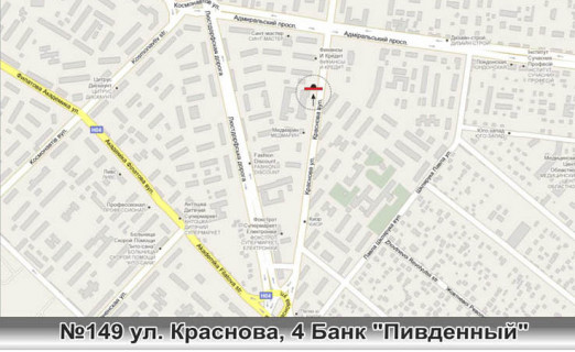 Билборд B в Одессе, 3x6 (gusak)  0149 ул.Краснова,4 Банк "Пивденный"***** (ст.Б) в город Гусак схема