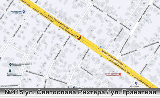Билборд + в Одессе 0415L Ріхтера Святослава вул. (Щорса) \ ул.Гранатная от Малішевського вул. (Гастелло) к пл.Независимости схема