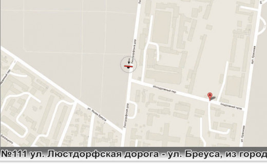 Билборд A в Одессе, 3x6  0111 ул.Люстдорфская дорога - ул. Бреуса из города ст. флажок схема