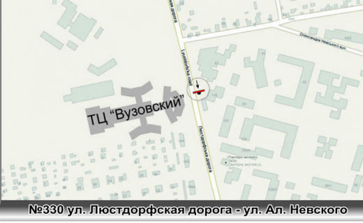 Білборд, Бігборд (Борд)  B у Одесі, 3x6 (gusak)  №330 вул. Люстдорфська дорога / вул. Олександра Невського, 57 (ТЦ «Вузівський») вул. Сергія Шелухіна, 57 схема