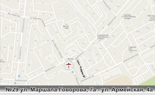 Билборд A в Одессе, 3х6  №161 вул. Маршала Говорова, 7а / вул. Армійська 4а (вул. Добровольців, 7а / Незалежності вул. (Армійська)) схема