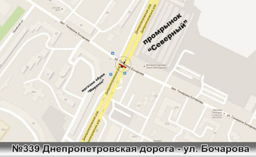 Билборд A в Одессе, 3х6  №339 Палія Семена вул. (Дніпропетровська дор.) - Владислава Бувалкіна вул. (Генерала Бочарова) разделитель с пос. Котовского на перекрестке схема
