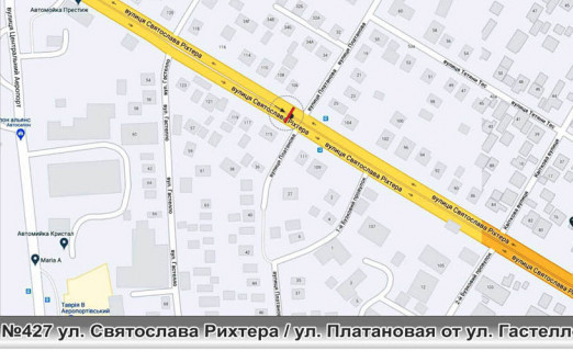 Билборд + в Одессе 0427L Ріхтера Святослава вул. (Щорса) - ул.Платановая в сторону площади Независимости. схема