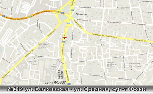 Билборд + в Одессе 0319L ул Балковская - Олександра Свіща вул. (Середня), на разделителе ,суп-т ФОЗЗИ,АТБ схема