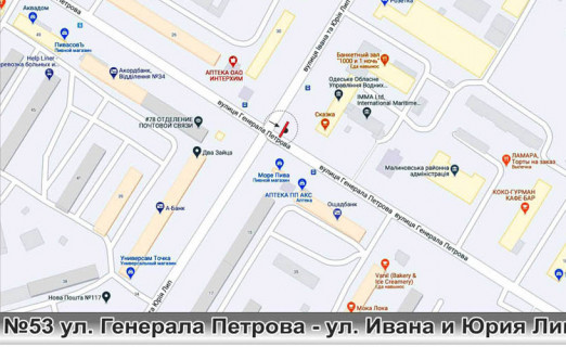 Білборд, Бігборд (Борд)  A у Одесі, 3х6  №53 вул. Гайдара / вул. Генерала Петрова (вул. Івана та Юрія Лип / вул. Євгена Танцюри) схема