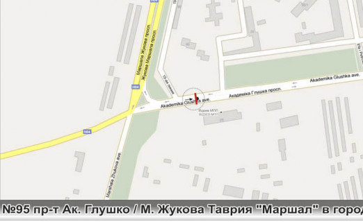 Billboard + in Odessa 0095L Князя Ярослава Мудрого просп. (Академіка Глушка просп.) - Небесної Сотні просп. (Маршала Жукова просп.) супермаркет Таврия "Маршал" scheme