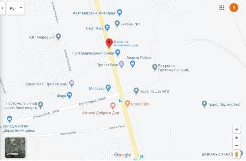 Білборд, Бігборд (Борд)  A у Гостомелі, 3х6  Гостомель, ул.Свято-Покровская, центр, рядом рынок, ярмарки, аптеки, завод схема