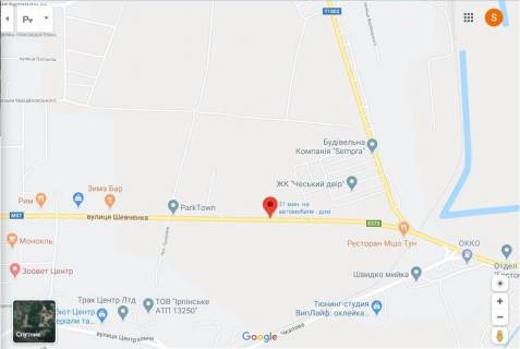 Билборд B в Буче, 6x6,5  Варшавська  трасса, виїзд із Бучі в Київ, 150м до поворота на Ірпінь. схема
