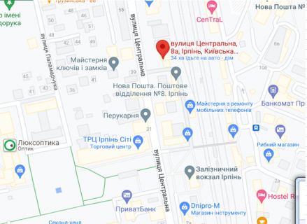 Билборд B в Ирпене, 3x6  вул.Центральна 8а, ТЦ Ірпінь Сіті, вокзал, центр схема