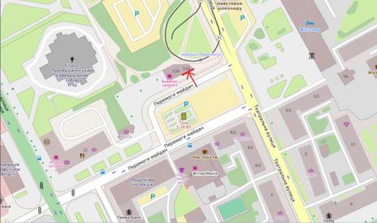 Видеоборд A в Житомире, 2,8х6,4  пл.Перемоги, 13, центр міста, офіси, зупинка транспорту, ЦНАП, "Єва" - 457205 схема