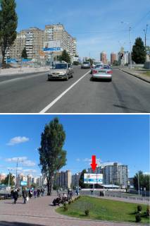 Білборд, Бігборд (Борд)  B у Києві ул. Бальзака / Лифаря вул. (Колиш. Сабурова) 03 / ул. Градинская, светофор, новый ТРЦ, суши-бар Bonsai, в напр. к ГМ "Новая линия", на авт. остановке Фото 1