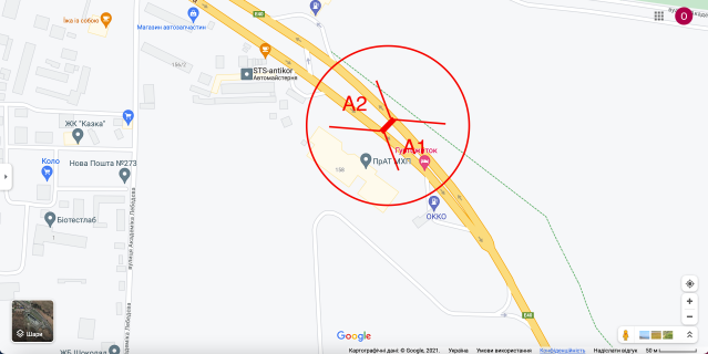 Билборд B в Киеве вул. Заболотного, 158 (04-0162-01) в напрямку Столичного шосе схема