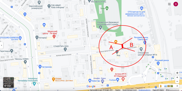 Билборд A в Киеве вул. Депутатська,2 (03-0873-01) в напраямку до ринку схема