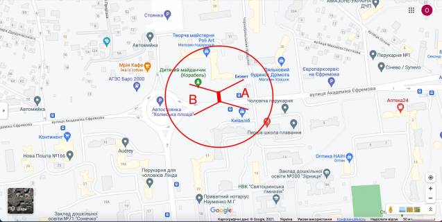 Билборд A в Киеве вул. Єфремова (Уборевича), 24/26 (03-0931-01) в напрямку вул. Чорнобильської схема