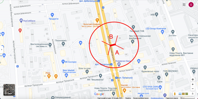 Билборд A в Киеве вул. Автозаводська, 28 (03-1361-01) в напрямку вул. Лугова схема