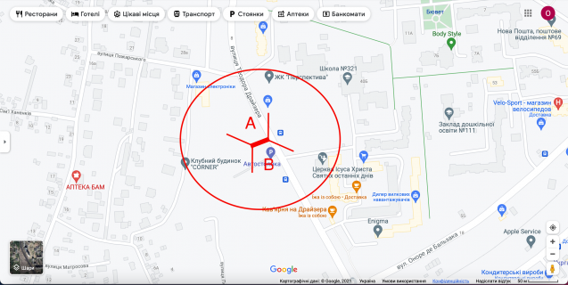 Билборд B в Киеве вул. Т. Драйзера, (03-0067-01) в напрямку від вул. Бальзака схема