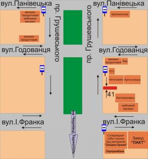Билборд B в Каменец-Подольском, 3х6  пр.Грушевського перед в’їздом на СТО схема